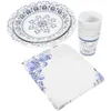 Ensembles de vaisselle Gobelets en papier Assiettes de fête à thème en porcelaine bleue et blanche Vaisselle d'anniversaire en tissu en vrac décoratif jetable pour plateau plat