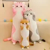 Büyük kedi doldurulmuş yastık yaratıcı karikatür uzun kedi peluş oyuncak arka yastık kanepe kawaii dekoratif yastık çocuk hediyeleri 240118