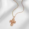 Naszyjniki wiszące Kinel 585 Różowe złoto Kolor prawosławny Kościół Krzyżowy dla kobiet Naturalne akcesoria cyrkonu Crucifix Jesus Jewelry