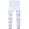 Calças de brim brancas masculinas moda hip hop rasgado homens magros calças jeans magro ajuste estiramento angustiado zip calças jeans de alta qualidade 240119