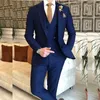 Men's Suits Luxury Blue Men Suit Slim Fit Terno Formal Prom Party Dinner Outfits Single Breasted Peaked Lapel 3 Piece Jacket Pants Vest