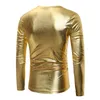 Shiny Gold Metallic Langarm T-shirt Männer Nachtclub Bühne Sängerin T-shirt Hip Hop Streetwear Casual Tops Tees 240201