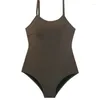 Women's Swimwear 2024 Sexy One Piece Swimsuit Women Solid Open Back Monokini Strappy Bathing Suit Push Up Pad High Cut