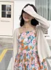 Casual Dresses Elegantes Ölgemälde Langes Kleid Frauen Hohe Taille Spaghettiträger Rückenfrei Sexy A-Linie Damen Sommer Strandurlaub Robe