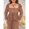 Plus Size Square Neck Sequin Luxury Long Glitter Evening Gown Big Women Wedding Banket White Dress 240129