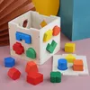 モンテッソーリ15ホールインテリジェンスボックス幾何学的形状3Dパズル早期教育3次元木製ペアのビルディングブロック240124