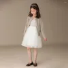 Robes de fille enfants dentelle Tutu pour adolescente filles princesse blanc et argent robe de bal fête d'anniversaire mariage soirée danse sangle robe