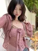 Women's Tanks Knitted Suspender Top Pink Rose Decorations Lace Stitching Sleeveless Slimming Fit Sun Protection Covers Flared Long Sleeves