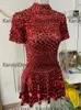 Scenkläder 2024 Rose Shining Lovely paljetter Mini Dress Costume Firar Rhinestone bodysuit Högkvalitativ sexig nattklubbklänningar