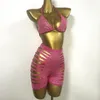 Vêtements de scène Sexy Creux Trou Shorts Soutien-Gorge Ensemble Bikini Tenues Bar Discothèque DJ Danseuse Femmes Anniversaire Célébrer Costume De Fête