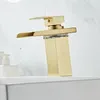 Bathroom Sink Faucets Basin Faucet LED Brushed Gold Waterfall Single Hole Cold Tap Mixer Torneira