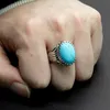Кольцо из натурального бирюзового камня для мужчин, стерлинговое серебро 925 пробы, винтажное массивное овальное синее мужское турецкое ювелирное изделие ручной работы 240125