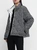 Women's Down 2024 Autumn And Winter Products Simple Casual Plaid Tweed Stand-up Collar Pocket Zipper Cotton Jacket