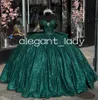 Emerald Green Sparkly Princess Quinceanera Dresses Off Shoulder Gillter Crystal Corset vestidos para 15 quinceanera Sweet 16