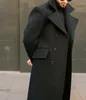 Erkekler Erkekler Yünlü Uzun Kat Düğmeleri Palto Çift Kelime Kruvaze Tepeli Yaklaşık Çekiş Giyim Kış Sıcak Artı Boyut Terlenmiş