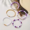 Urok Bracelets 5pcs/Set Boho Fashion Purple Polimer Clay Bransoletka dla kobiet Elastyczne pasme koraliki łańcuchowe