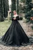 Vintage Siyah Gotik Orman Ülke Gelinlik Balo Gown Sheer Boyun Uzun Kollu Swee Tren Gelin Gowns Artı Boyutlu Hamile Korse