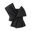 Taop Za Early Spring Product Womens Fashion and Casual Versatile Front Decoration Bow Asymmetric Neck Top 240127