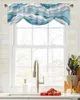Curtain Ocean Waves Spray Blue Gradient Short Window Adjustable Tie Up Valance For Living Room Kitchen Drapes