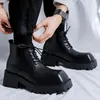 Boots Vintage Men Square Toe Ankle Thick Bottom Motorcycle Male Lace Up Chunky Shoes Casual Streetwear