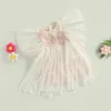 Girl Dresses FOCUSNORM 0-4Y Summer Toddler Kids Girls Dress Ruffles Fly Sleeve 3D Flower Lace Embroidery Mesh Tulle