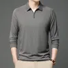 男性用ロングスリーブポロシャツカジュアルソリッドボタンカラーファッションTシャツスプリングラグジュアリー男性韓国スタイル衣類240129