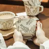 Mugs 300ML Ceramic Mug Large Coffee Cup Tea Home Office Big Breakfast Milk Juice Leaf Pattern Porcelain Drinkware