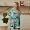 Pijamas femininos 2024 ins estilo nicho design gelo seda pijama primavera e verão mangas compridas casa terno planta flores