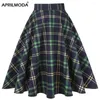 Jupes Plaid Imprimer Casual Tunique Courte Jupe Midi 2024 Taille Haute Bleu Vert Rayé Femmes Patineuse À Carreaux 50s 60s Vintage Faldas