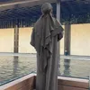 민족 의류 2 레이어 무슬림 여성을위한 긴 khimar 재즈 크레이프 헤드 스카프 niqab 이슬람기도 히잡 스카프 오버 헤드 두바이 넥타이 넥타이 뒤에 jilbab