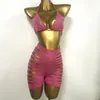 Stage Wear Sexy Hollow Hole Shorts Bra Set Bikini Outfits Bar Nightclub DJ Dancer Women Birthday Celebrate Party Costume