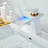 Bathroom Sink Faucets Basin Faucet LED White Waterfall Single Hole Cold Rose Gold Tap Mixer Torneira