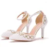 Sandales d'été de marque pour femmes, chaussures de fête Slingback avec perles en PU, talons fins de 9.5CM, chaussures de danse de Style coréen