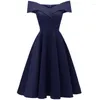 Casual Dresses Spring Dress for Women Cotton Blend Solid Slash Neck Party Elegant Clothes Midun-Length midje Prom