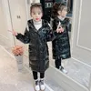 Donsjas 2024 Russische Winter Katoenen Jas Voor Meisjes Waterdicht Glanzend Warm 5-14Years Tiener Capuchon Dikker Kinderen Parka Snowsuit