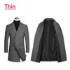 Autumn and Winter Boutique Woolen Black Gray Classic Solid Color Thick Warm Men's Long Wool Trench Coat Male Jacket 240124
