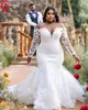 2024 Arabe Aso Ebi Plus taille en dentelle blanche Robe de mariée sienne couche à manches longues robes de mariée Robes ZJ505