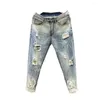 Herren Jeans Casual Skinny Bequeme Slim Destroyed Jean mit Löchern Small-footed Streetwear Männer Sommerkleidung