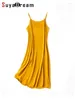 Casual Dresses SuyaDream Women Silk Dress 93%Silk 7%Spandex Spaghetti Strap Mid 2024 Summer Clothes Blue