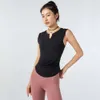 Lu Align Femmes T-shirt Chemises D'été Sans Manches Hauts Plissés Col En V Chemise De Sport Courbe Gym Fitness Débardeur Séchage Rapide Gilet De Course Chemisier Lemon Ll Jogger Lu-08 2024