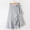 Skirts For Women'S Fashion Plaid Printed High Waist Elastic Mid-Length Asymmetric Ruffles Cute Short Pleated Women