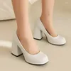 Dress Shoes Mature Concise Sky Blue Closed Toe Women Office Lady Pumps Platform Chunky High Heeled Loafers Slip-on Small Size 33