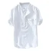 Chemises décontractées pour hommes, couleur unie, boutons en coton, manches courtes, ample, vacances, plage, grande taille, chemise hawaïenne