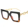 Sunglasses Frames Metal Chain Leg Eyeglasses For Women Square Shape Anti Blue Light Decorative Glasses European American Female Glass