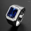 Wedding Rings Luxurious And Exquisite Blue Gem Adjustable Ring Men's Engagement Party Jewelry Cocktail Anniversary Gift