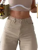 Women's Pants High Waist Jeans Ladies Casual Trousers Khaki Cargo Loose Denim Wide Leg Flare With Pockets