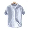 القمصان غير الرسمية للرجال مخططة قصيرة الأكمام قميص قطن مطرز رسالة صغيرة نصف طازجة فضفاضة أعلى الصيف