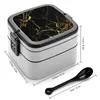 Stoviglie Bento Box in marmo oro e nero Scomparti Contenitore per frutta e insalata Pietra di metallo prezioso di lusso