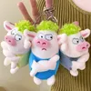 Porte-clés mignon animal porte-clés drôle vert cheveux peluche animaux en colère cochon poupée pendentif porte-clés voiture sac à dos décoration doux peluche jouet cadeau