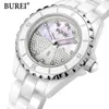 Burei Brand Ladies Fashion Ceramic Armband Titta på kvinnor Luxury Waterproof Casual Crystal Quartz Wristwatch Relogio Feminino 240127